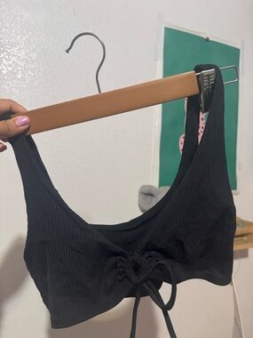 Body Glove Black Ribbed Tie-Front Swim Bikini Top